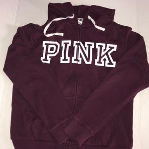 PINK Maroon Hoodie Zip up Sweatshirt. Size Small